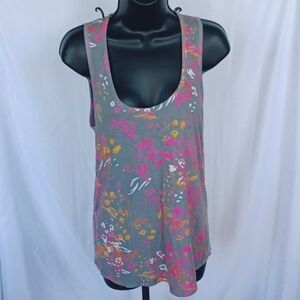 Sound & Matter sz M tank top grey w silver lace back scoop neck sleeveless knit